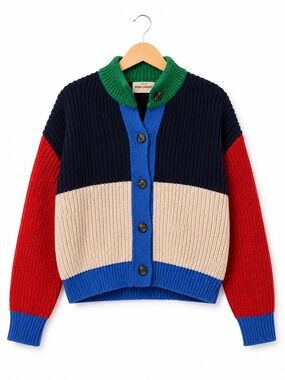 BOBO CHOSES Colorblock Chunky Knit Cardigan Sweater XS
